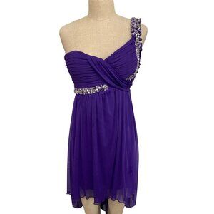 Vintage Deb Womens Purple One-Shoulder Dress With Embellishments Size 5